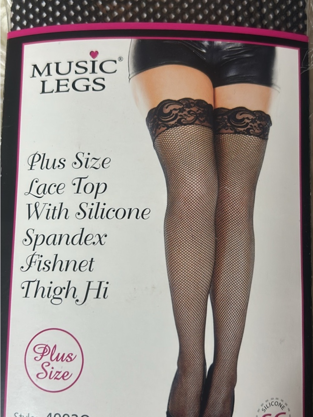 Music Legs Black Lace-Top Fishnet Thigh Highs
